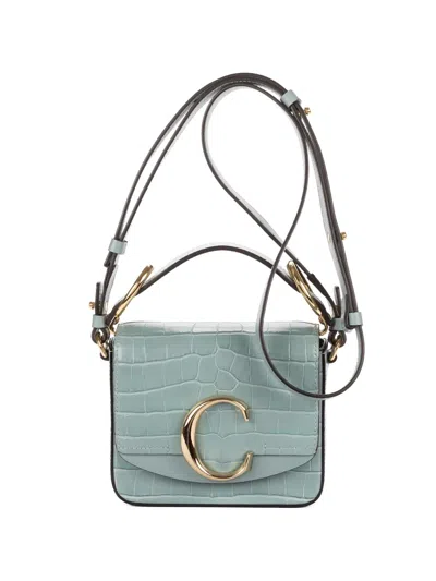 Pre-owned Chloé C Crocodile-effect Shoulder Bag In Blue