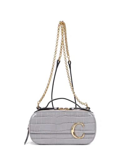 Pre-owned Chloé C Crocodile-effect Shoulder Bag In Gray
