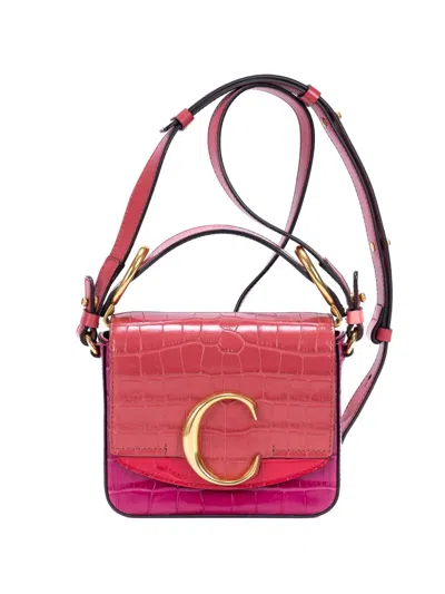 Pre-owned Chloé C Crocodile-effect Shoulder Bag In Pink