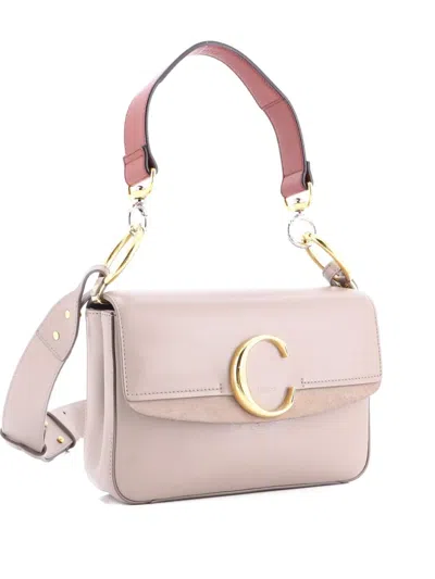 Pre-owned Chloé C Double Carry Bag Leather Small Crossbody Bag In Neutral