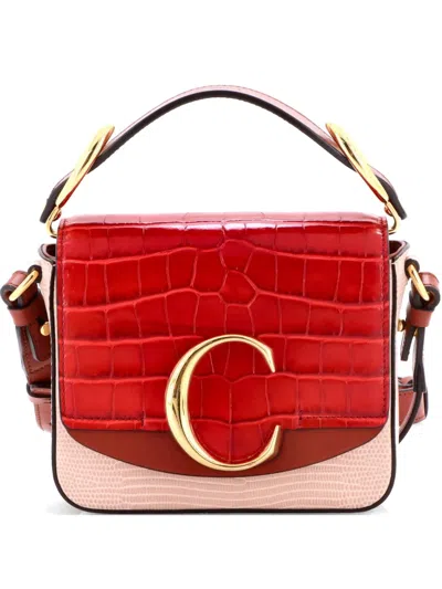 Pre-owned Chloé C Flap Bag Crocodile And Lizard Embossed Leather Mini Crossbody Bag In Multi