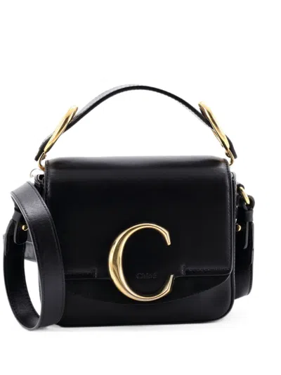 Pre-owned Chloé C Flap Bag Leather Mini Crossbody Bag In Black