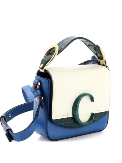 Pre-owned Chloé C Flap Bag Leather Mini Crossbody Bag In Blue