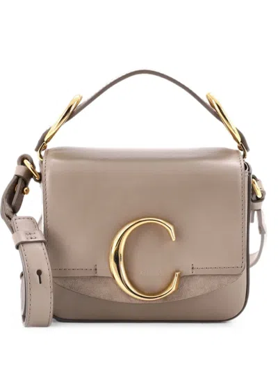 Pre-owned Chloé C Flap Bag Leather Mini Crossbody Bag In Grey