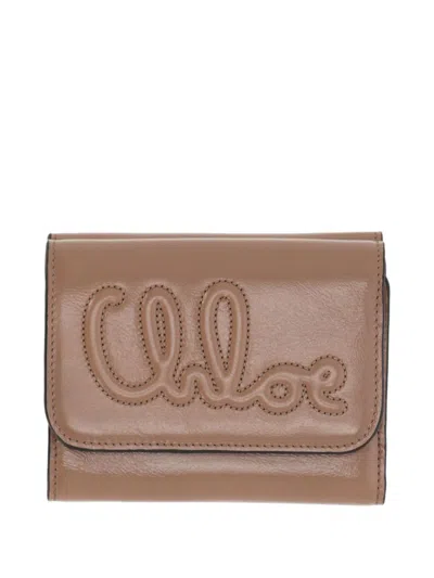 Chloé Petit Portefeuille À Trois Volets C  En Cuir Brillant Femme Rose Taille Onesize 100% Cuir De Ve In Beige