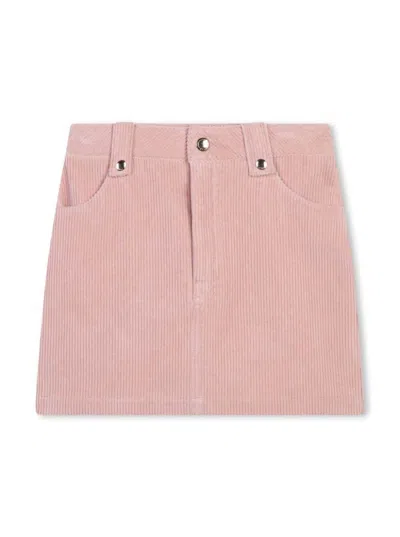 CHLOÉ PINK SKIRT WITH TONAL LOGO EMBROIDERY IN RIBBED COTTON GIRL
