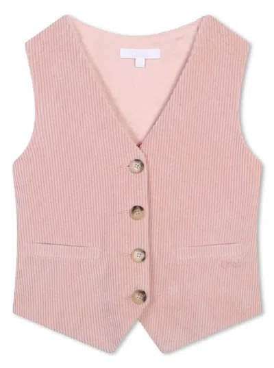 CHLOÉ PINK SLEEVELESS VEST WITH TONAL LOGO LETTERING ON THE FRONT IN COTTON GIRL