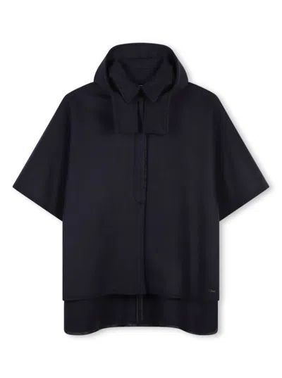 CHLOÉ BLUE HOODED COAT WITH COLLAR IN WOOL GIRL