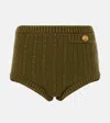 Chloé Mini Short En Maille Torsadée De Coton Femme Vert Taille S 96% Coton, 3% Polyamide, 1% Élasthanne In Green