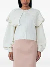 Chloé Cropped Ruffled Pointelle-knit Wool And Cashmere-blend Cardigan In White