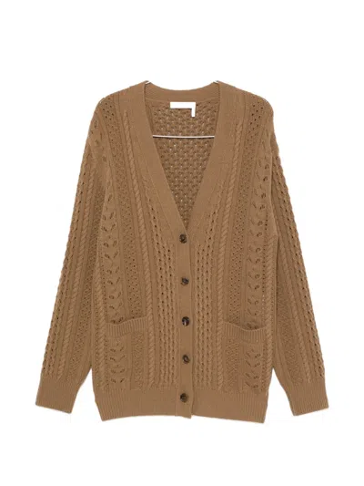 Chloé Cable-knit Pointelle Cardigan In Brown