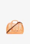 Chloé Cage Leather-trimmed Studded Rubber Shoulder Bag In Brown