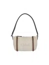 Chloé Logo Embroidered Canvas Shoulder Bag In Sand