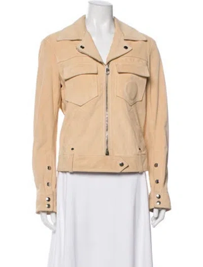 Pre-owned Chloé Calf Leather Biker Jacket In Neutral