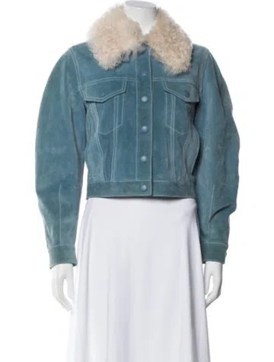Pre-owned Chloé Calf Leather Faux Fur Jacket In Blue