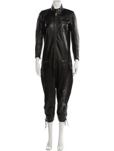 Pre-owned Chloé Calf Leather Mock Neck Jumpsuit In Black