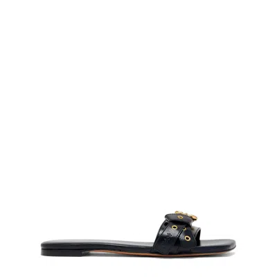 Chloé Calf Leather Slides With Decorative Buckle Detail In Black