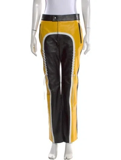 Pre-owned Chloé Calf Leather Straight Leg Pants In Black