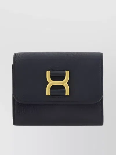 Chloé Calfskin Embossed Leather Wallet In Blue