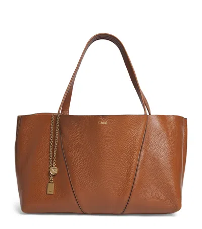 Chloé Calfskin Spin East-west Tote Bag In Brown