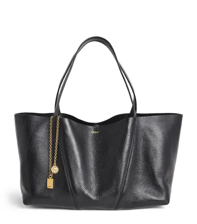 Chloé Calfskin Spin East-west Tote Bag In Black
