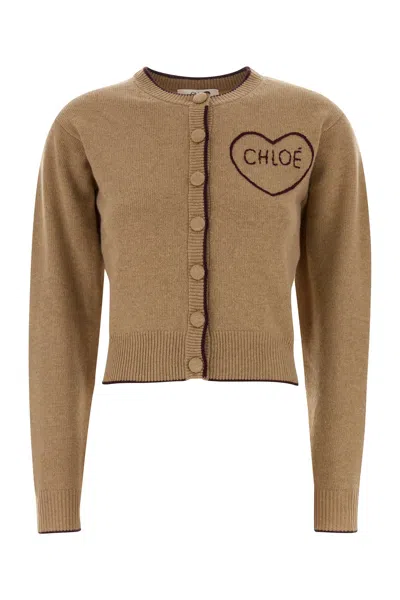 Chloé Chloe Camel Wool Blend Cardigan In Brown
