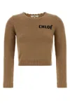 Chloé Scalloped Wool And Cashmere Blend Sweater In Brown