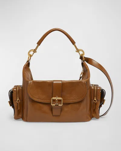 Chloé Camera Bag Large In Natural Shiny Calfskin In Dark Khaki