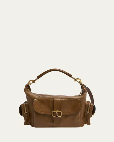 Chloé Camera Bag Large In Natural Shiny Calfskin In Dark Khaki