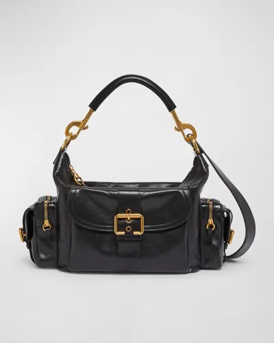 Chloé Camera Bag Medium In Natural Shiny Calfskin In Black