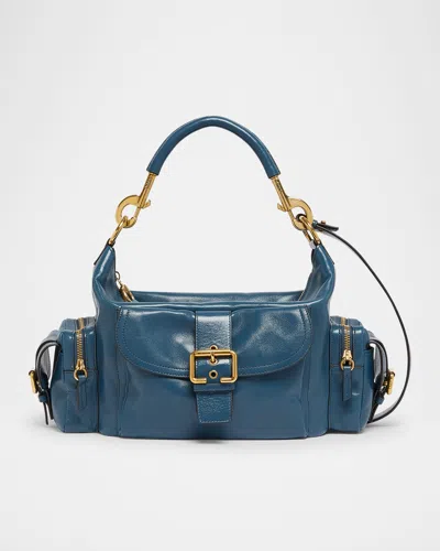 Chloé Camera Bag Medium In Natural Shiny Calfskin In Tapestry Blue