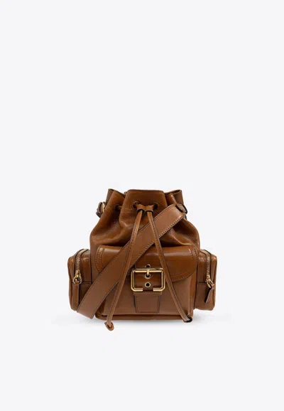 Chloé Camera Bucket Bag In Shiny Leather In Brown