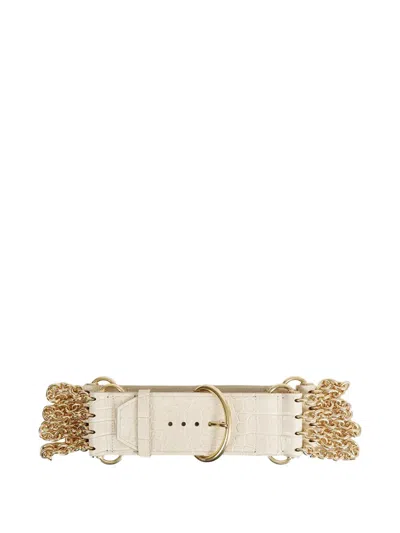 Chloé Camera Croc-effect Chain Belt In Neutral