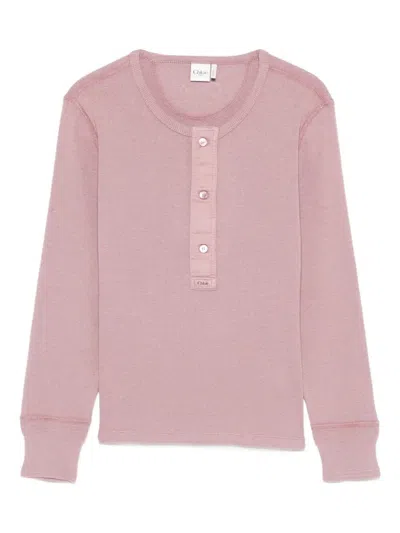 Chloé Fitted Henley Cotton Jersey Shirt Clothing In Pink
