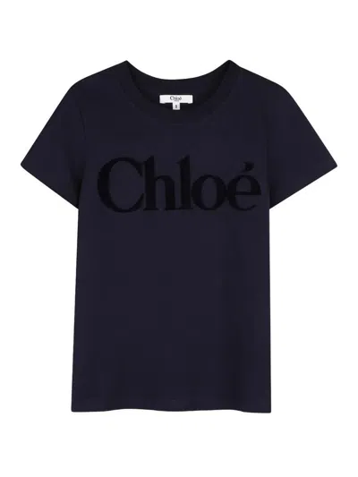 Chloé Kids Cotton T-shirt In Blue