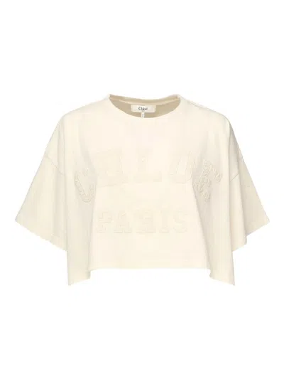 Chloé Ivory Cropped T-shirt With Logo In White