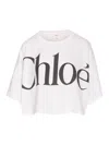 Chloé White Cropped Crewneck T-shirt With Maxi Logo Print On The Front In Cotton Woman In White