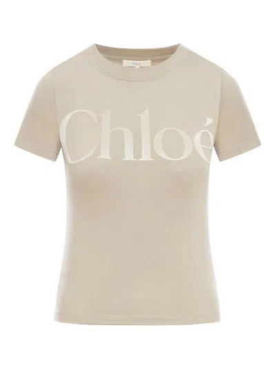 Chloé Cotton Jersey T-shirt With Logo In Powder Grey