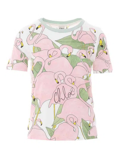 Chloé Flamingo-print T-shirt In Neutral