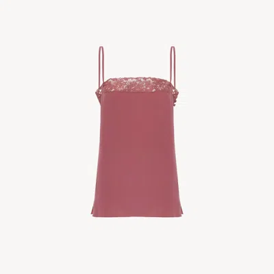 CHLOÉ TOP CARACO EN CRÊPE DE CHINE ET DENTELLE FEMME VIOLET TAILLE 38 100% SOIE
