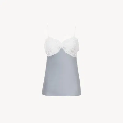CHLOÉ TOP CARACO EN SATIN ET DENTELLE FEMME BLEU TAILLE 36 75% ACÉTATE, 20% SOIE, 5% POLYAMIDE