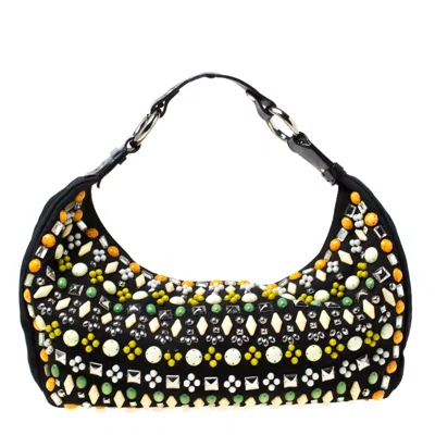 Chloé Canvas And Leather Beads Embellished Hobo In Black