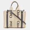 CHLOÉ CANVAS AND LEATHER SMALL WOODY TOTE