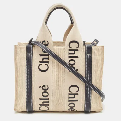 Chloé Canvas And Leather Small Woody Tote In Beige