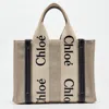 CHLOÉ CANVAS AND LEATHER SMALL WOODY TOTE