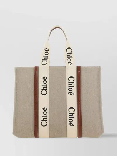 Chloé Canvas Bag Rectangular Leather Trim