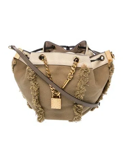 Pre-owned Chloé Canvas Camille Drawstring Fringe Bag Small In Neutral