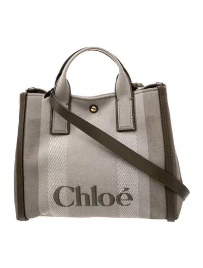 Pre-owned Chloé Canvas Carry Tote Bag Medium 2025 In Grey