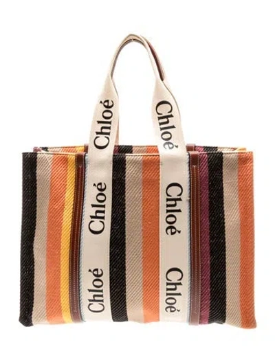 Pre-owned Chloé Canvas Chloe Woody Large In Neutral