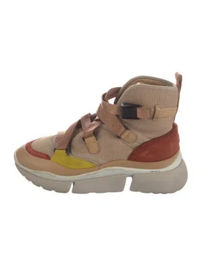 Pre-owned Chloé Canvas Colorblock Pattern Chunky Sneakers In Neutral